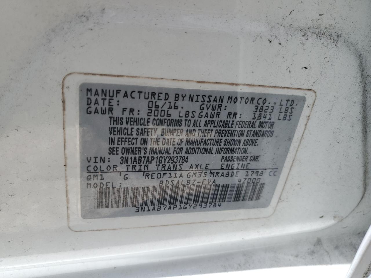 2016 Nissan Sentra VIN 3N1AB7AP1GY293784 Copart auction photo, front end damage thumbnail 12