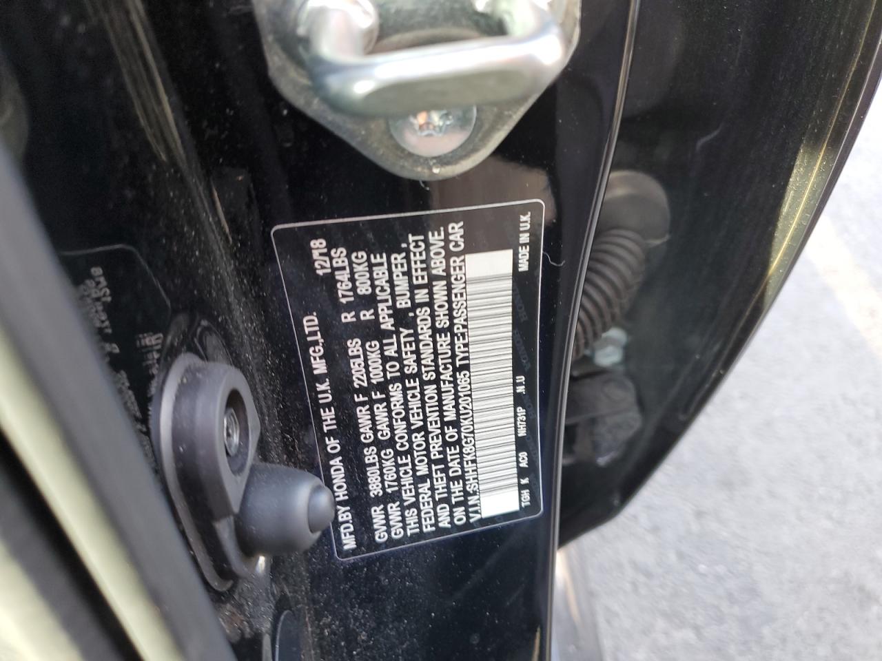 2019 Honda Civic VIN SHHFK8G70KU201065 Copart auction photo, vandalism damage thumbnail 12