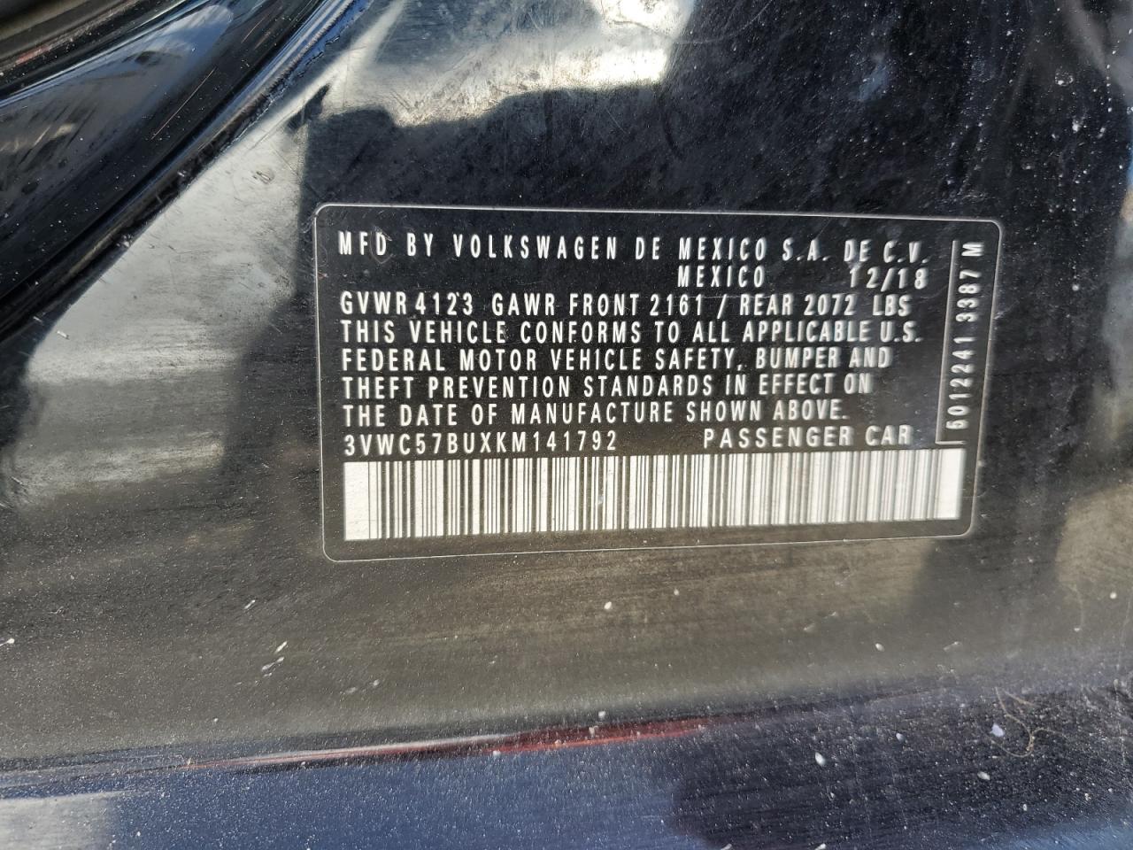 2019 Volkswagen Jetta VIN 3VWC57BUXKM141792 Copart auction photo, rear end damage thumbnail 12