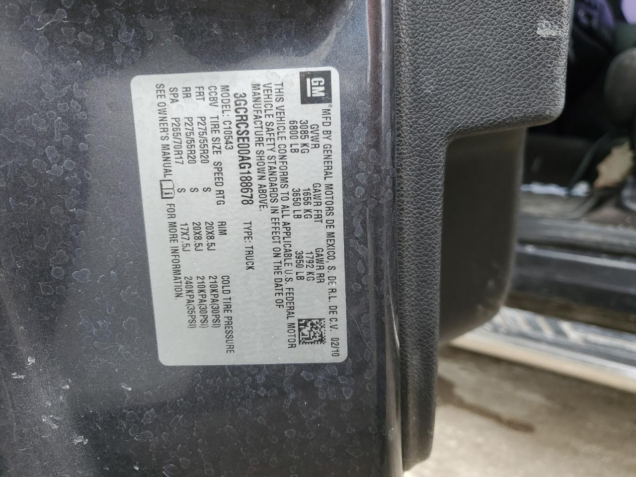 2010 Chevrolet Silverado VIN 3GCRCSE00AG188678 Copart auction photo, rear end damage thumbnail 14