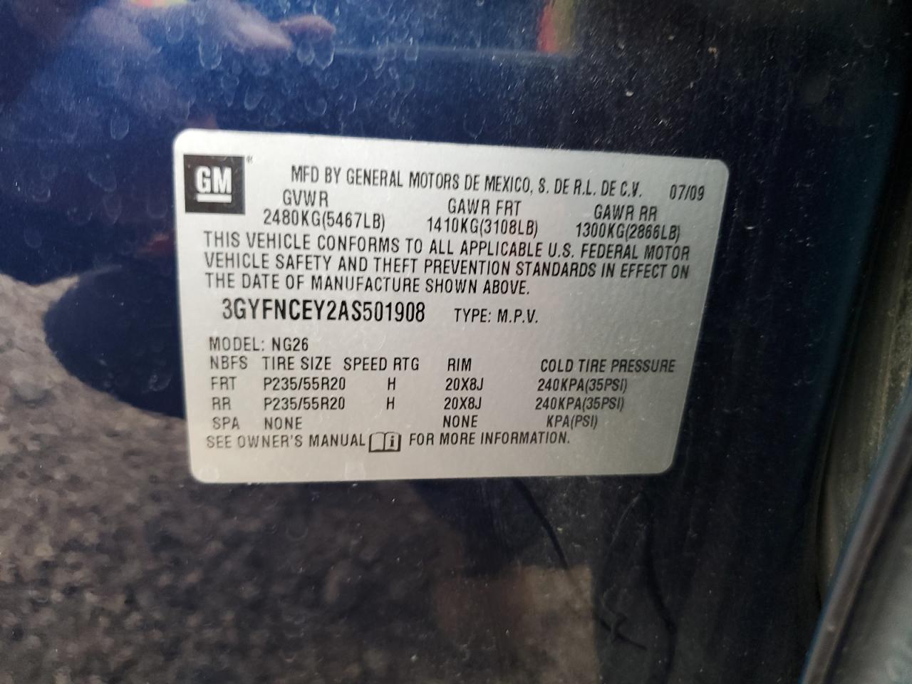 2010 Cadillac SRX VIN 3GYFNCEY2AS501908 Copart auction photo, front end / top/roof damage thumbnail 13