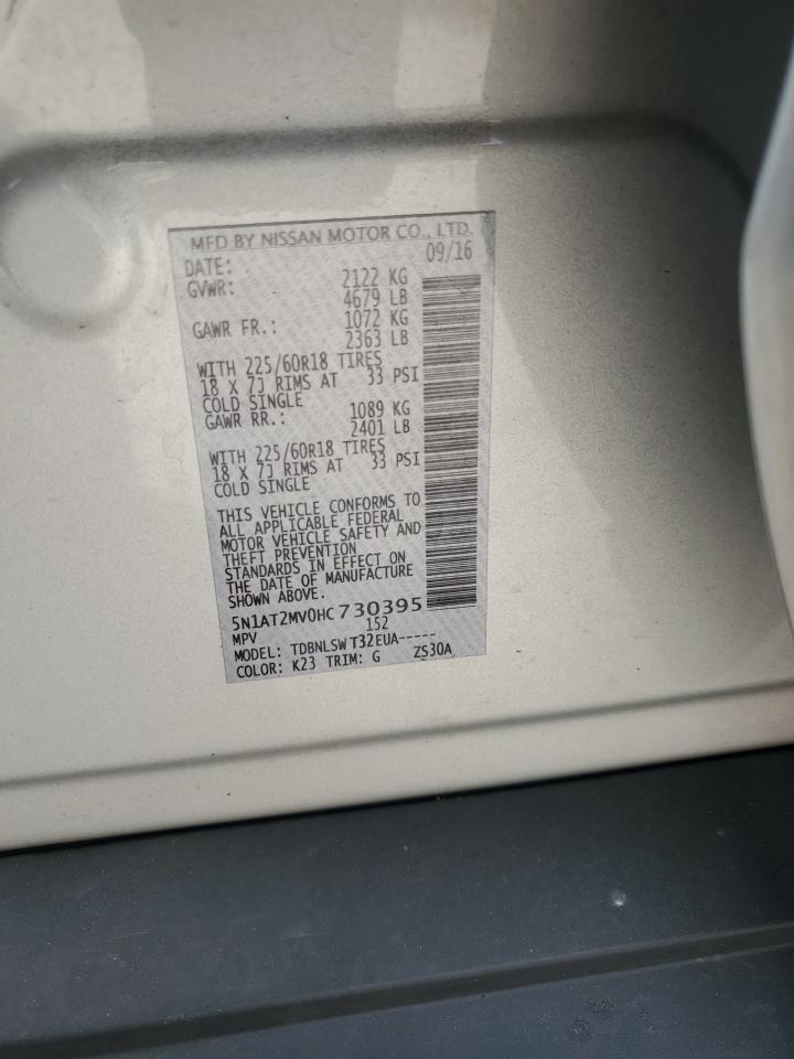 2017 Nissan Rogue VIN 5N1AT2MV0HC730395 Copart auction photo, front end / side damage thumbnail 15