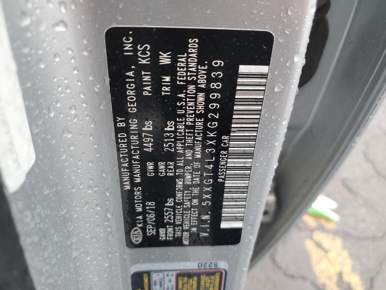 2019 KIA Optima VIN 5XXGT4L3XKG299839 Copart auction photo, rear end damage thumbnail 14