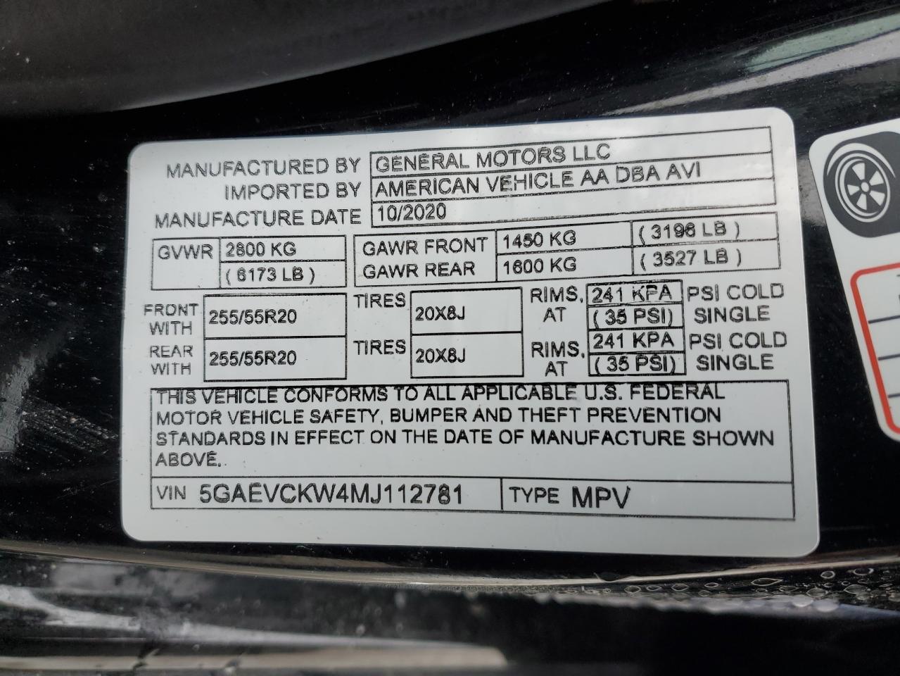 2021 Buick Enclave VIN 5GAEVCKW4MJ112781 Copart auction photo, front end / rear end damage thumbnail 14