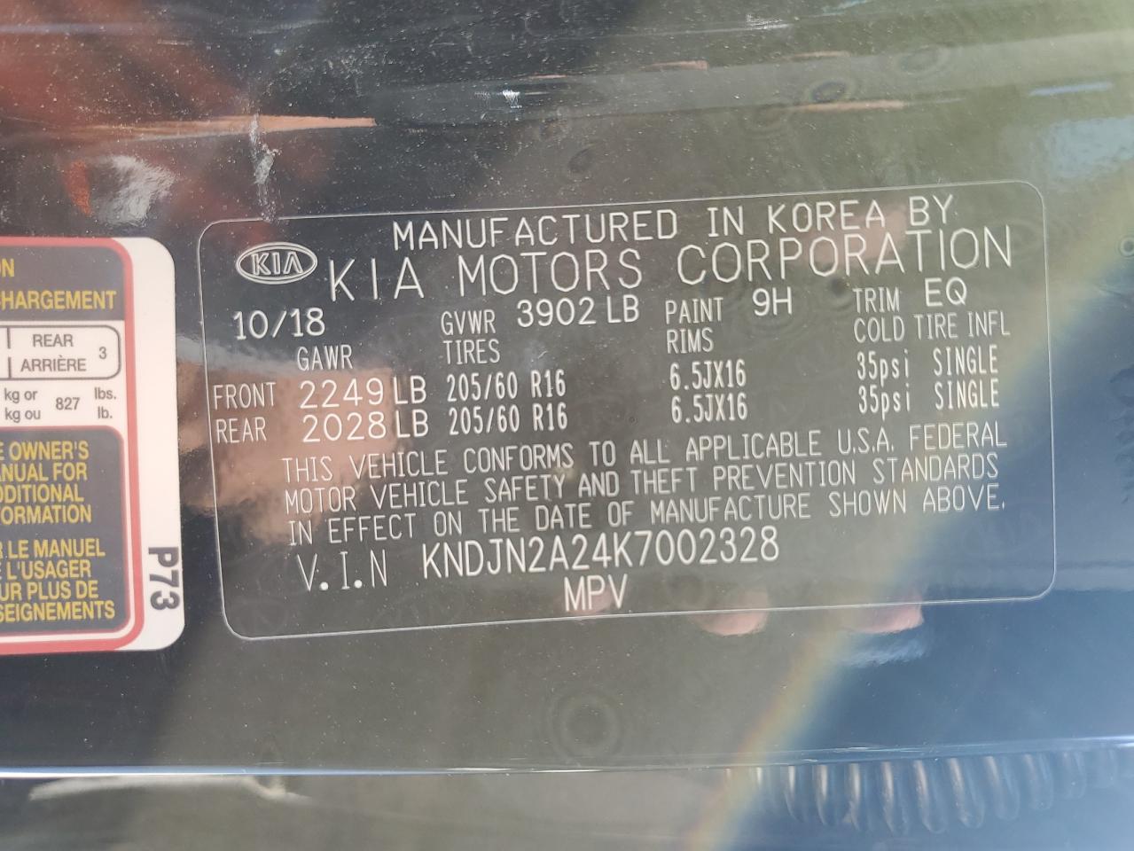 2019 KIA Soul VIN KNDJN2A24K7002328 Copart auction photo, front end damage thumbnail 13