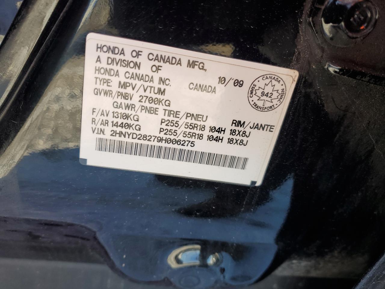 2009 Acura MDX VIN 2HNYD28279H006275 Copart auction photo, front end damage thumbnail 12