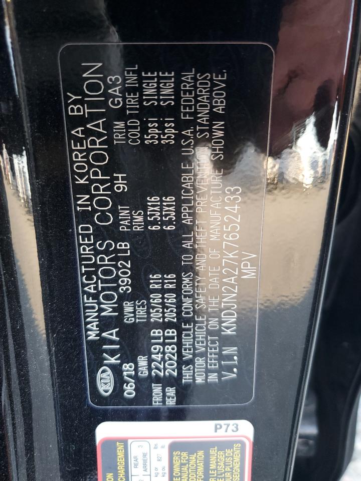 2019 KIA Soul VIN KNDJN2A27K7652433 Copart auction photo, vandalism / minor dent/scratches damage thumbnail 13