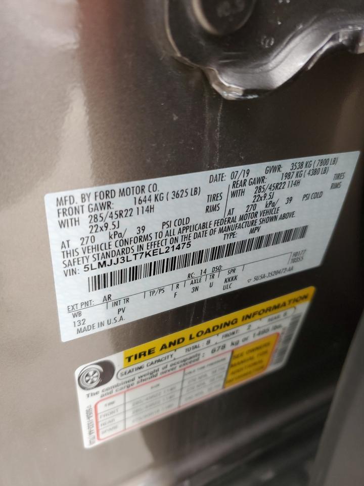 2019 Lincoln Navigator VIN 5LMJJ3LT7KEL21475 Copart auction photo, front end damage thumbnail 14