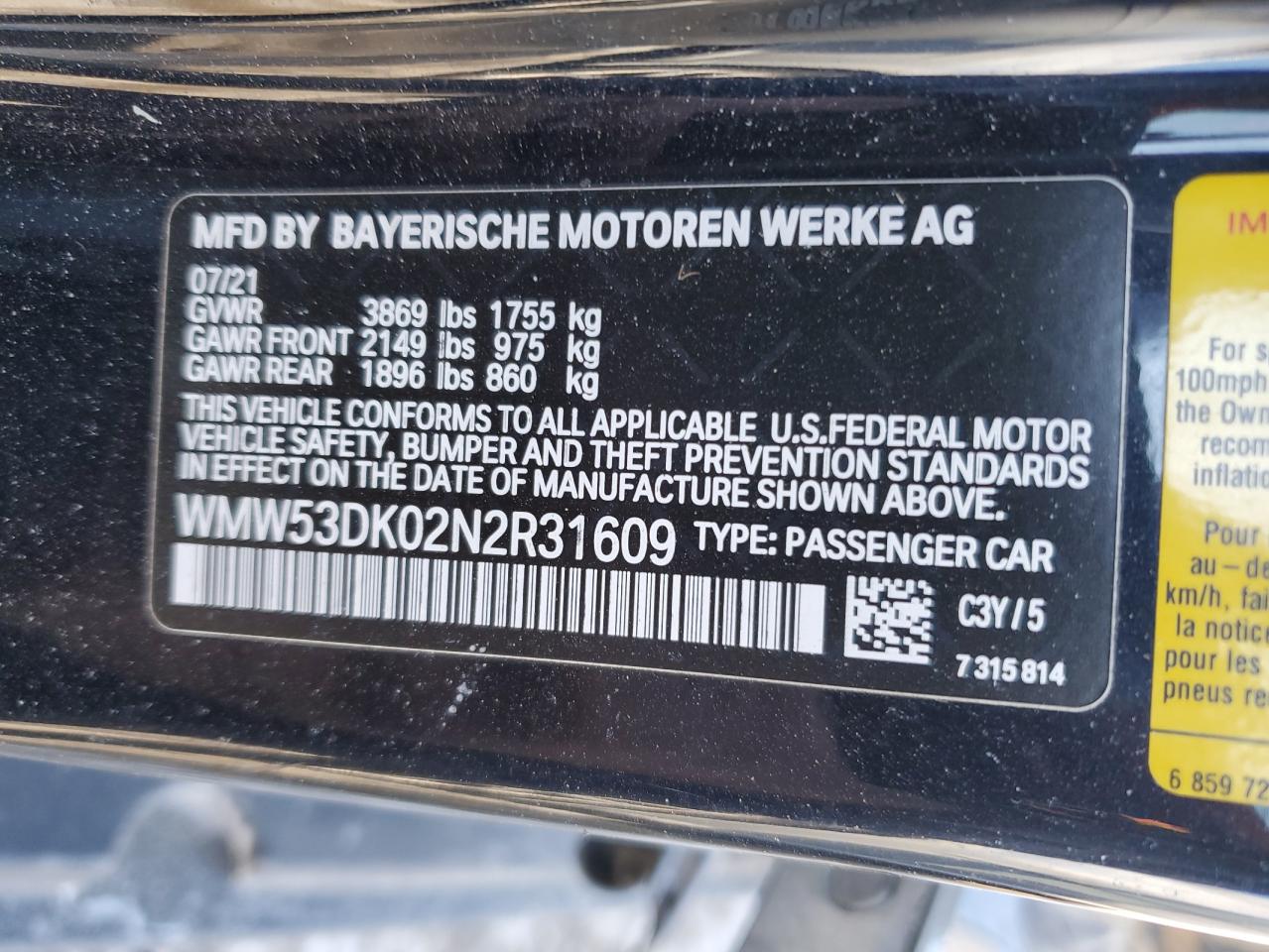 2022 MINI Cooper VIN WMW53DK02N2R31609 Copart auction photo, side damage thumbnail 12