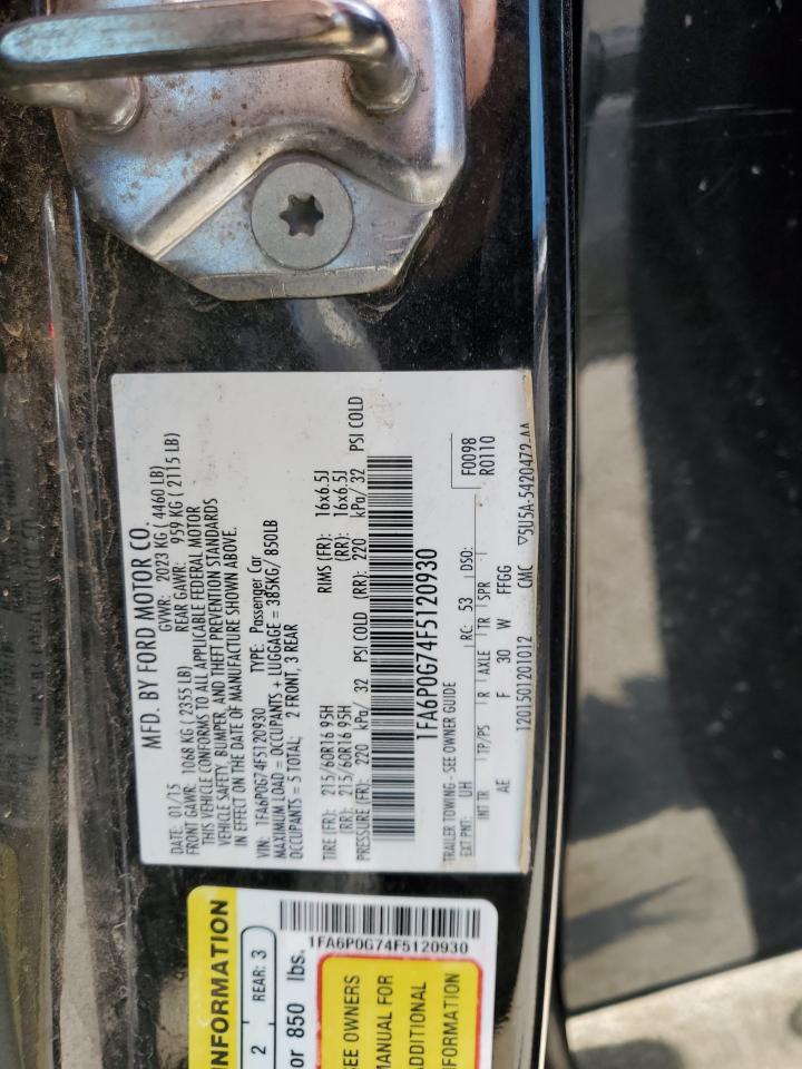 2015 Ford Fusion VIN 1FA6P0G74F5120930 Copart auction photo, vandalism damage thumbnail 12