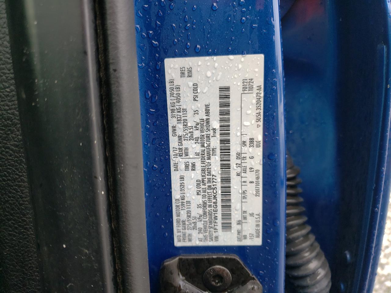 2018 Ford F-150 VIN 1FTFW1EG8JKC51777 Copart auction photo, front end damage thumbnail 12