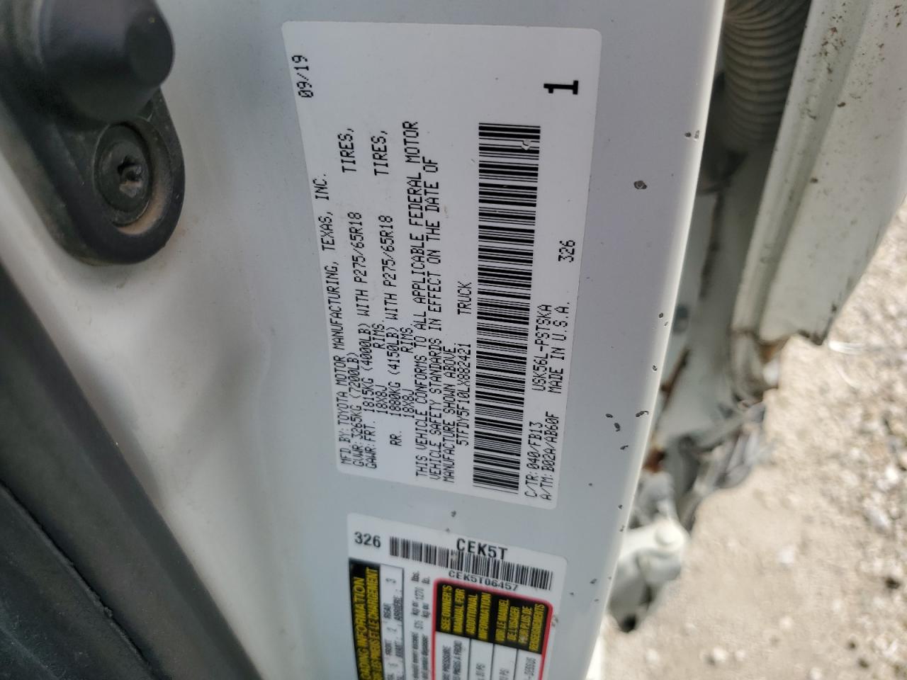 2020 Toyota Tundra VIN 5TFDY5F10LX882421 Copart auction photo, all over damage thumbnail 12