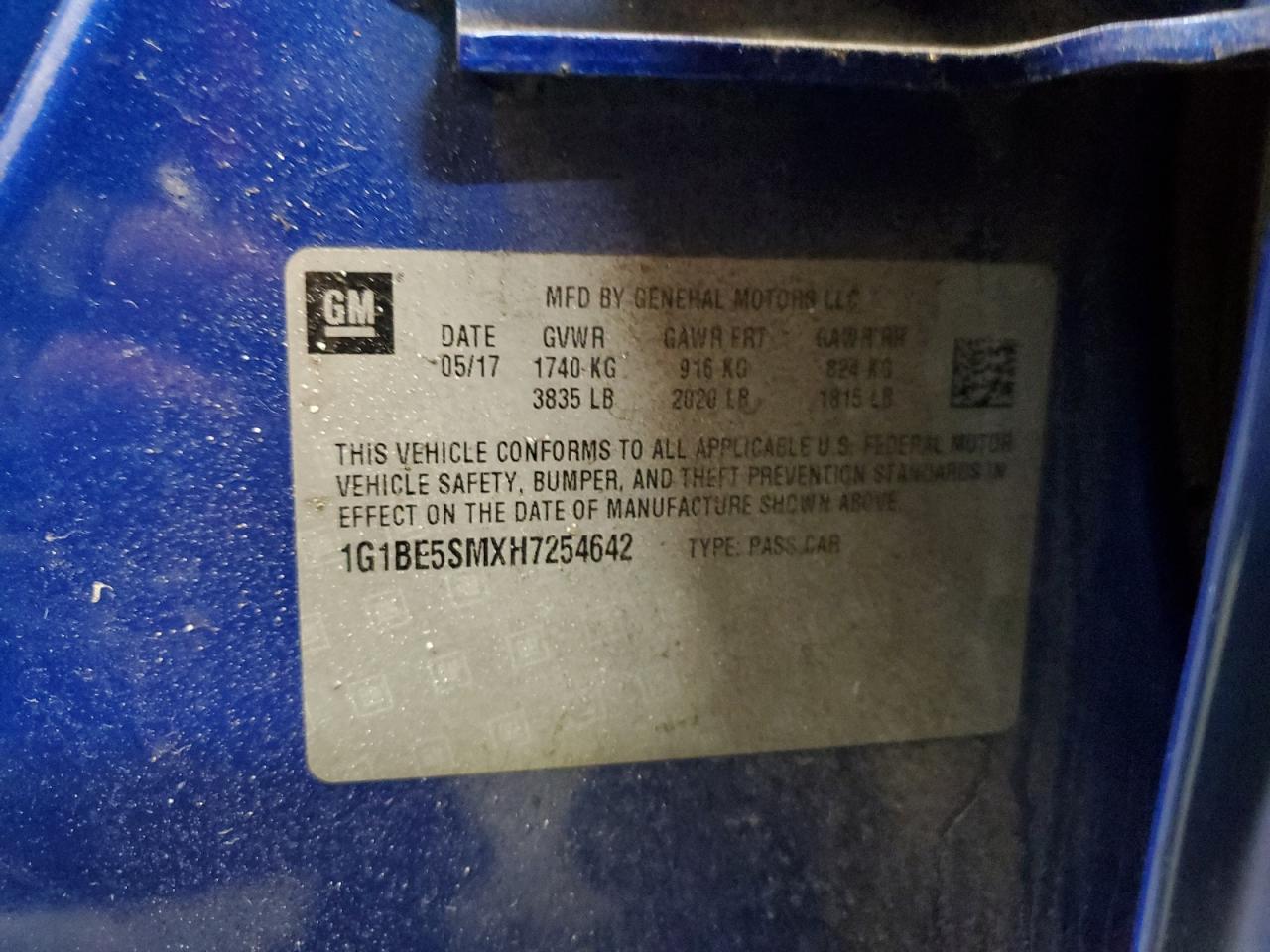2017 Chevrolet Cruze VIN 1G1BE5SMXH7254642 Copart auction photo, side damage thumbnail 12