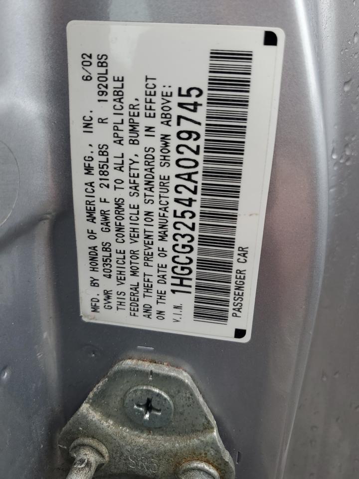 2002 Honda Accord VIN 1HGCG32542A029745 Copart auction photo, front end damage thumbnail 12