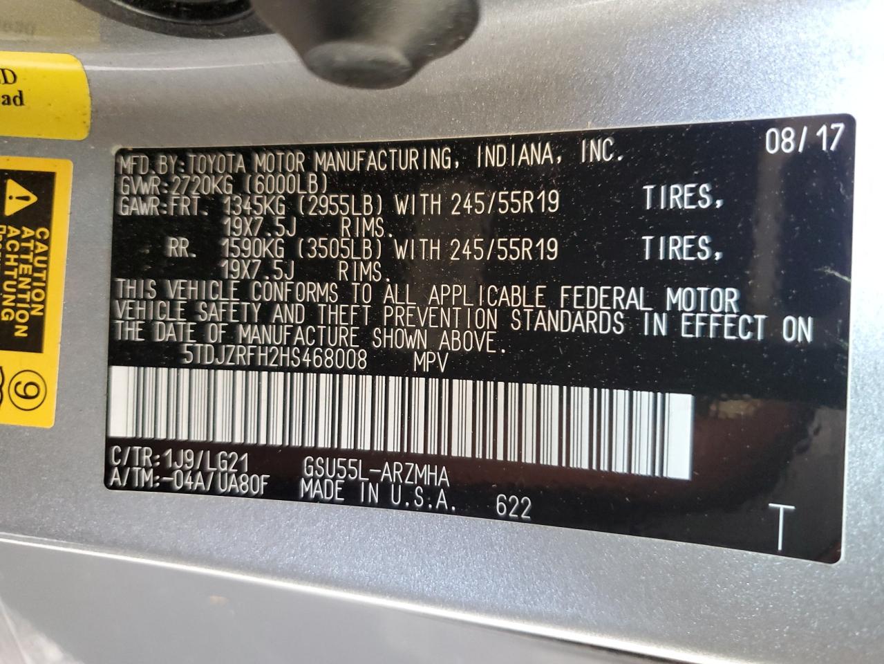 2017 Toyota Highlander VIN 5TDJZRFH2HS468008 Copart auction photo, front end / minor dent/scratches damage thumbnail 13