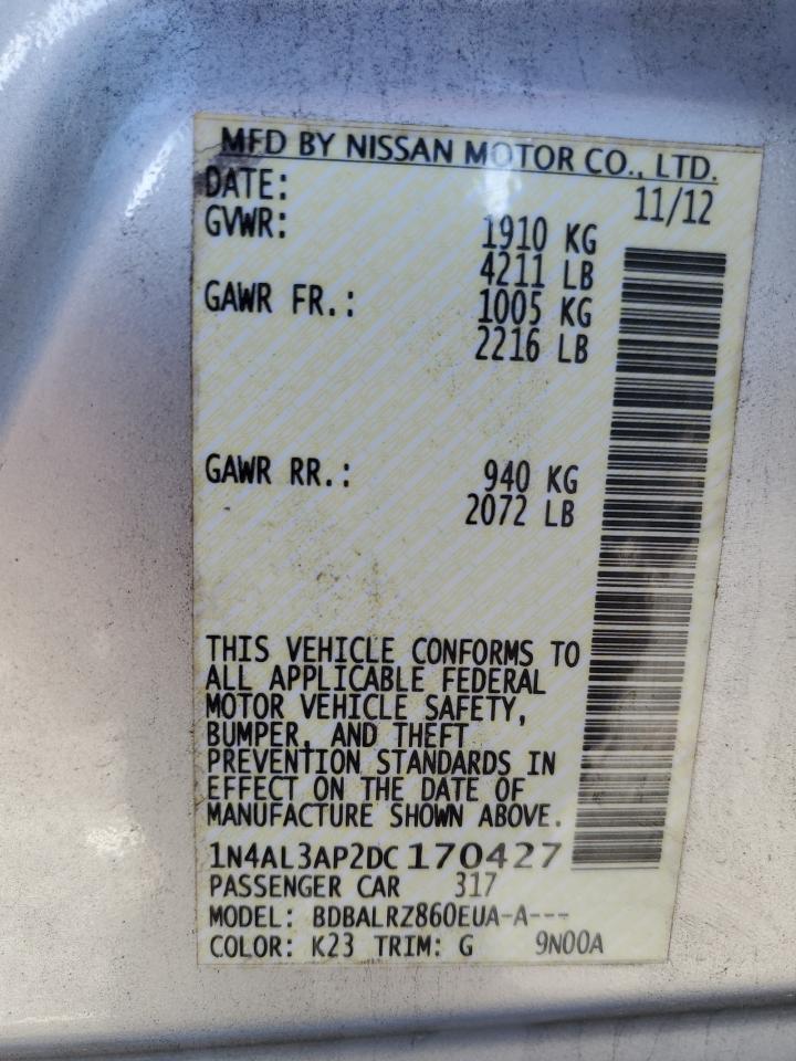 2013 Nissan Altima VIN 1N4AL3AP2DC170427 Copart auction photo, front end damage thumbnail 13