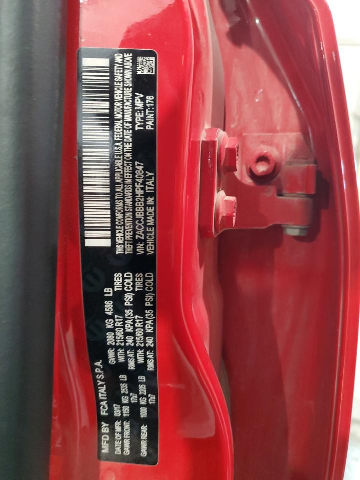 2017 Jeep Renegade VIN ZACCJBBB2HPF40847 Copart auction photo, front end damage thumbnail 13