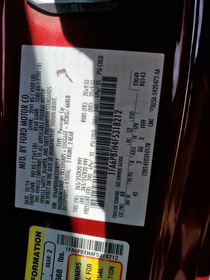 2015 Ford Mustang VIN 1FA6P8TH4F5318212 Copart auction photo, front end / rear end damage thumbnail 12