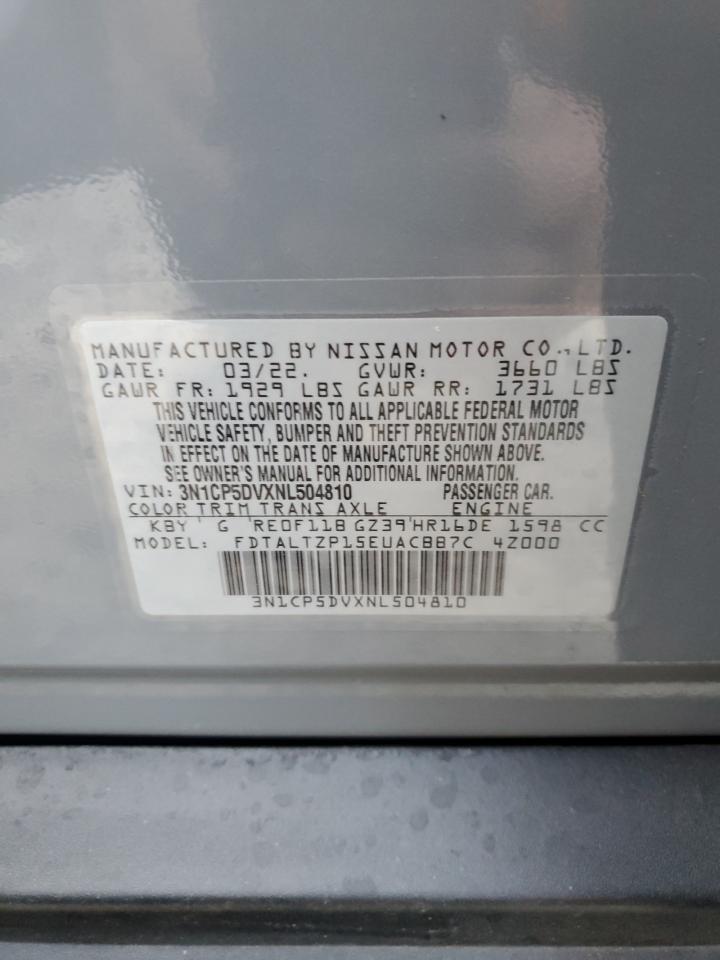 2022 Nissan Kicks VIN 3N1CP5DVXNL504810 Copart auction photo, front end / side damage thumbnail 16