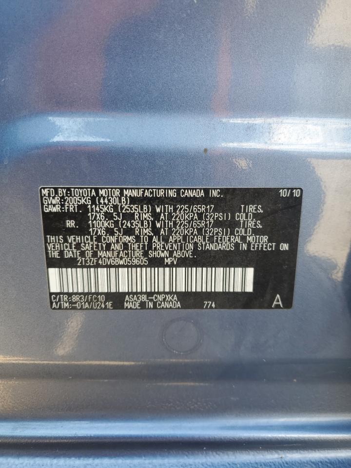 2011 Toyota RAV 4 VIN 2T3ZF4DV6BW059605 Copart auction photo, front end / side damage thumbnail 13