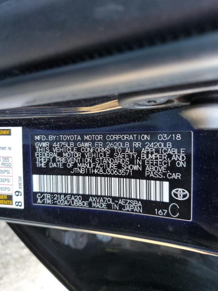2018 Toyota Camry VIN JTNB11HK8J3063571 Copart auction photo, rear end damage thumbnail 12