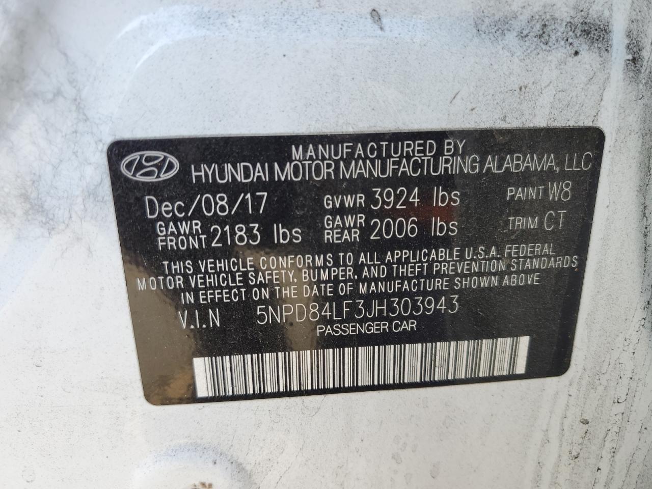 2018 Hyundai Elantra VIN 5NPD84LF3JH303943 Copart auction photo, vandalism damage thumbnail 12