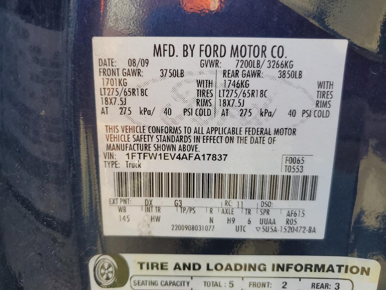 2010 Ford F-150 VIN 1FTFW1EV4AFA17837 Copart auction photo, front end / minor dent/scratches damage thumbnail 12