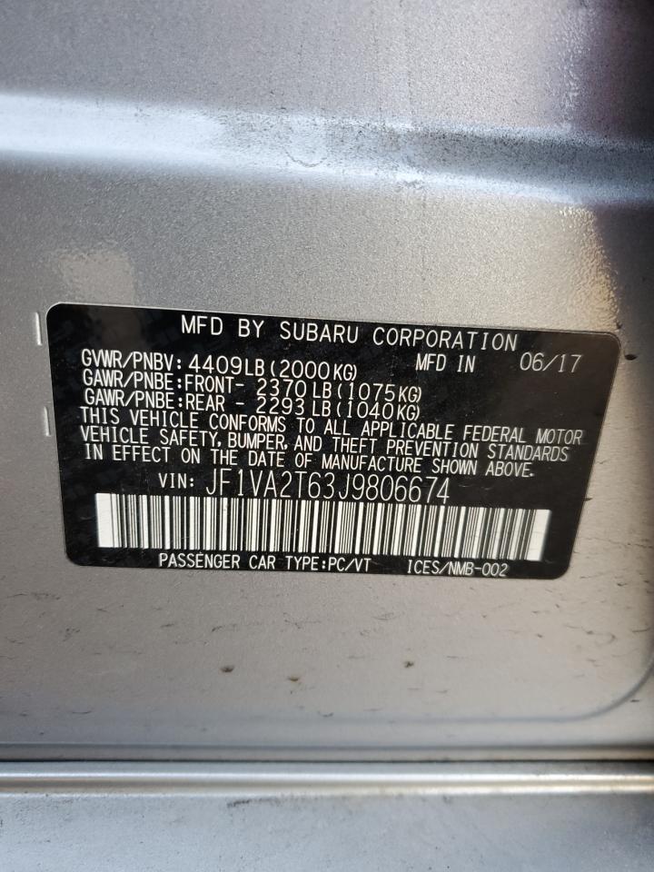 2018 Subaru WRX VIN JF1VA2T63J9806674 Copart auction photo, front end / rear end damage thumbnail 12