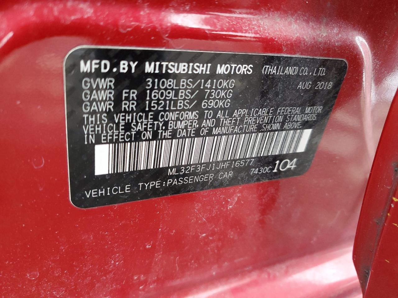 2018 Mitsubishi Mirage VIN ML32F3FJ1JHF16577 Copart auction photo, front end damage thumbnail 15