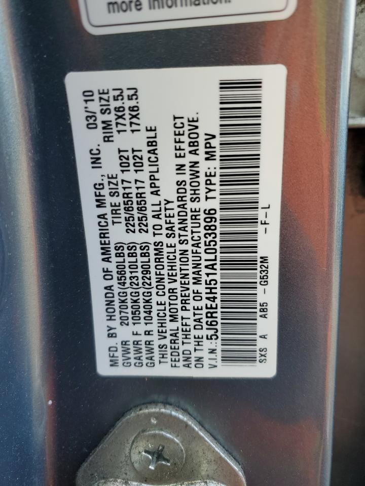 2010 Honda CR-V VIN 5J6RE4H51AL053896 Copart auction photo, rear end / front end damage thumbnail 13