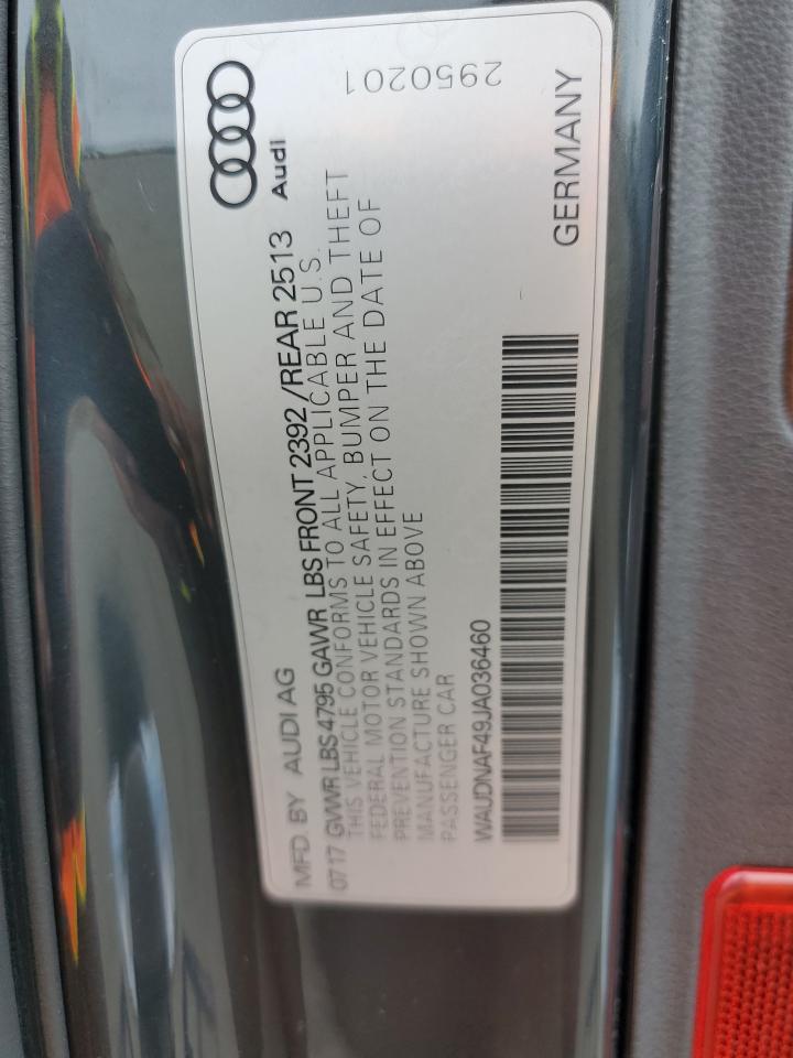 2018 Audi A4 VIN WAUDNAF49JA036460 Copart auction photo, vandalism damage thumbnail 12