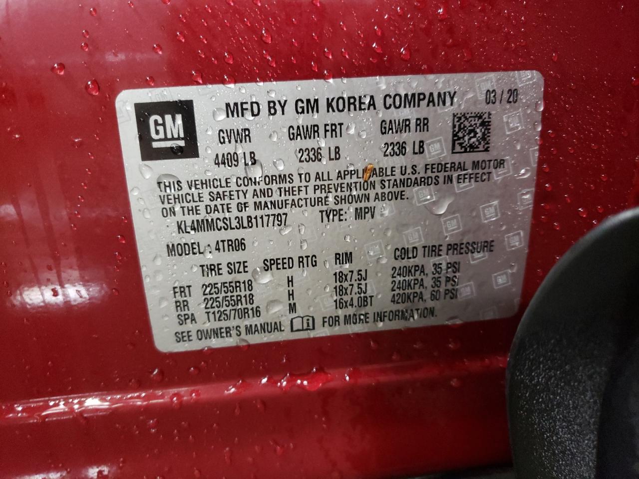2020 Buick Encore VIN KL4MMCSL3LB117797 Copart auction photo, front end damage thumbnail 13