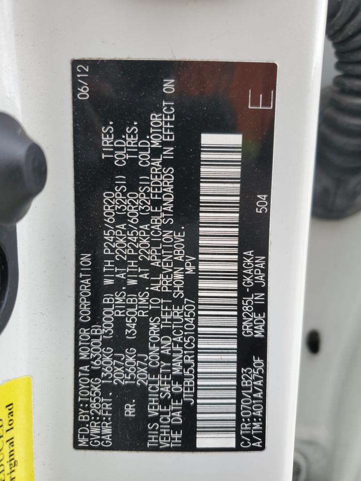 2012 Toyota 4Runner VIN JTEBU5JR1C5104507 Copart auction photo, front end damage thumbnail 13