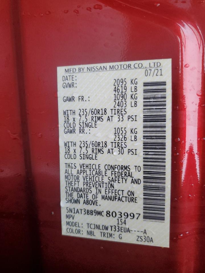 2021 Nissan Rogue VIN 5N1AT3BB9MC803997 Copart auction photo, side / undercarriage damage thumbnail 15
