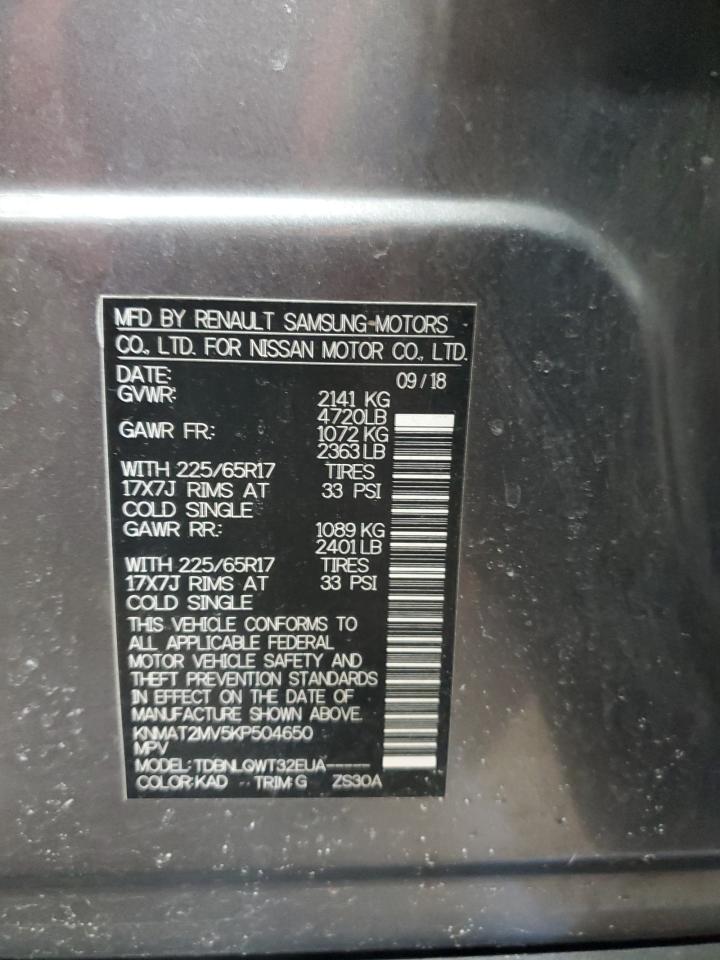 2019 Nissan Rogue VIN KNMAT2MV5KP504650 Copart auction photo, front end damage thumbnail 13