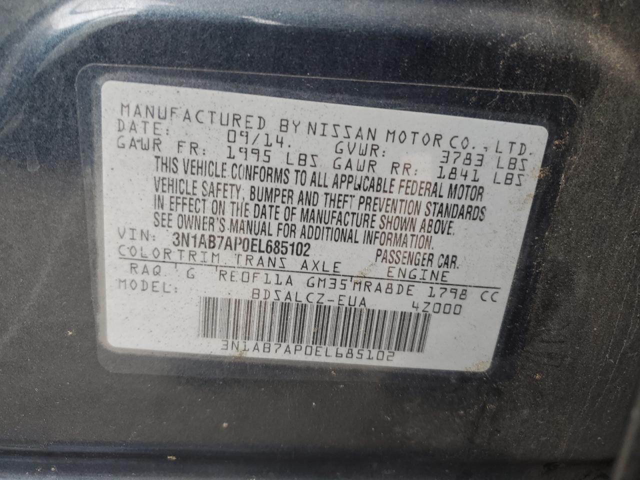 2014 Nissan Sentra VIN 3N1AB7AP0EL685102 Copart auction photo, front end damage thumbnail 12