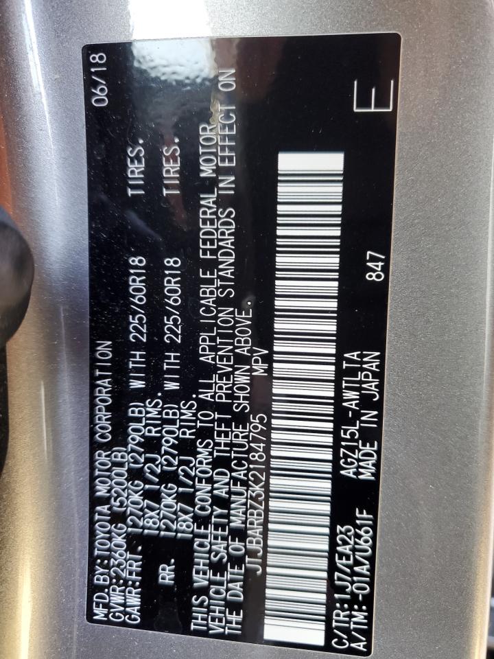 2019 Lexus NX VIN JTJBARBZ3K2184795 Copart auction photo, front end damage thumbnail 12