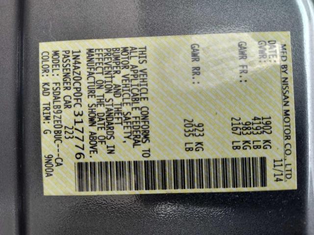 2015 Nissan Leaf VIN 1N4AZ0CP0FC317776 Copart auction photo, minor dent/scratches / normal wear damage thumbnail 10