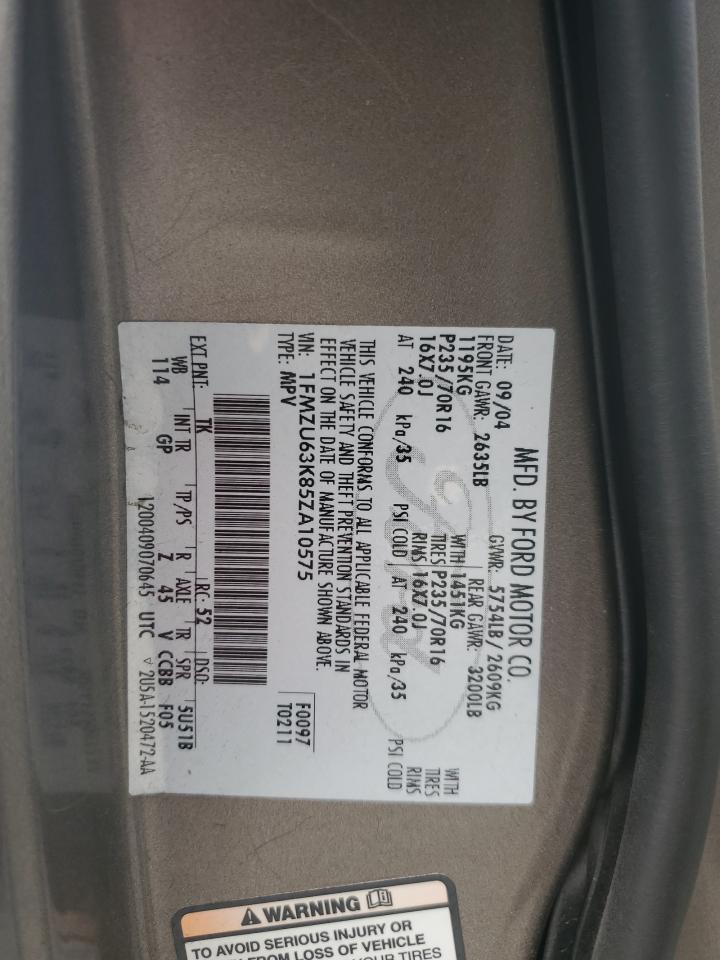 2005 Ford Explorer VIN 1FMZU63K85ZA10575 Copart auction photo, all over damage thumbnail 13