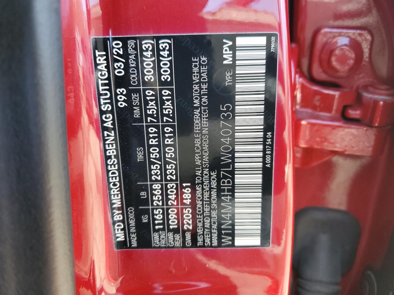 2020 Mercedes-Benz GLB VIN W1N4M4HB7LW040735 Copart auction photo, rear end damage thumbnail 15