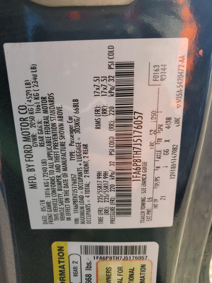 2018 Ford Mustang VIN 1FA6P8TH7J5176057 Copart auction photo, front end damage thumbnail 12