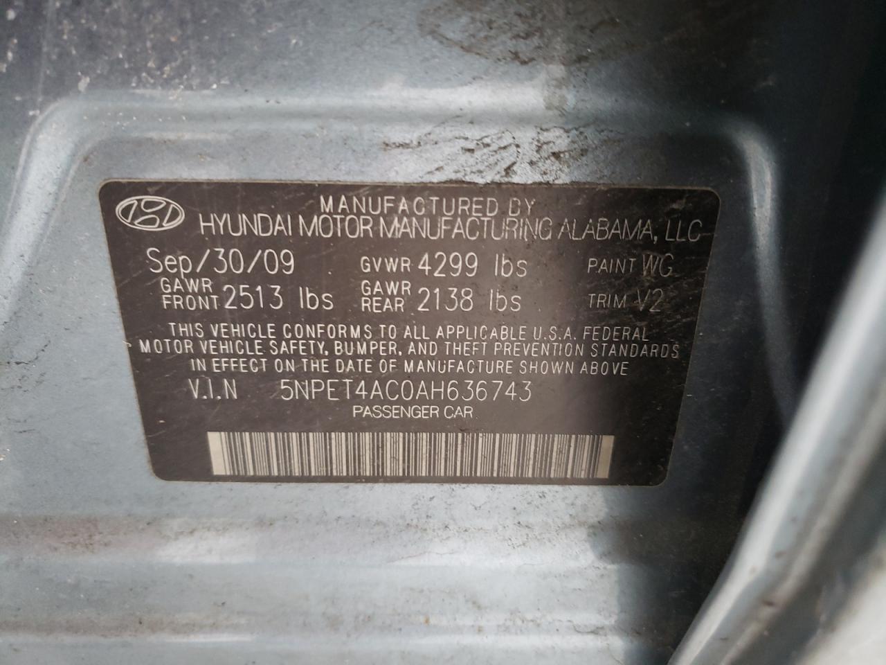 2010 Hyundai Sonata VIN 5NPET4AC0AH636743 Copart auction photo, rear end / minor dent/scratches damage thumbnail 12