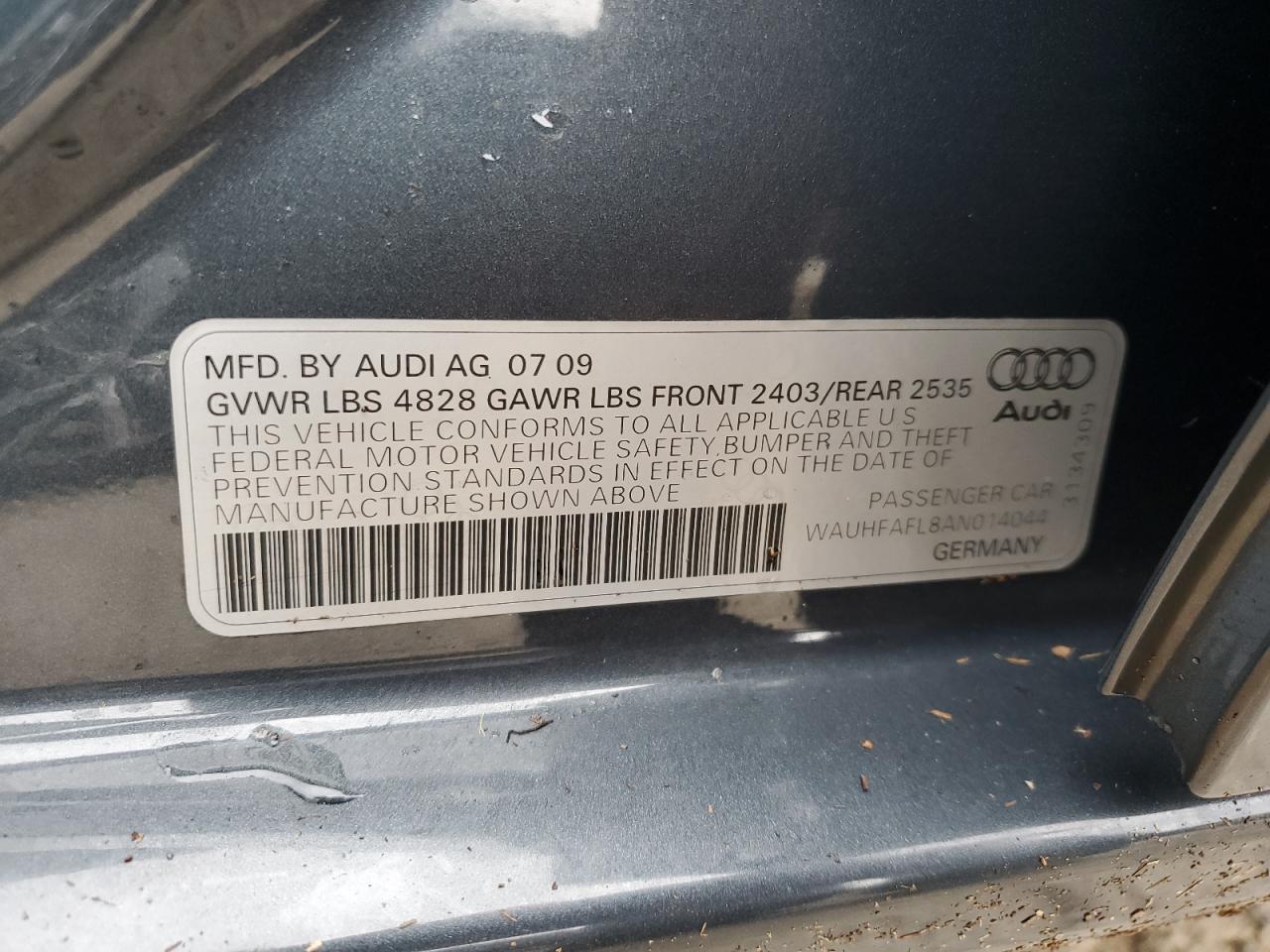 2010 Audi A4 VIN WAUHFAFL8AN014044 Copart auction photo, water/flood damage thumbnail 12