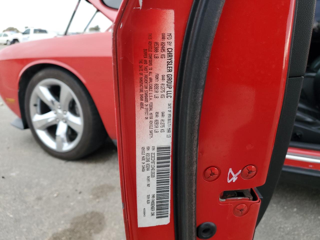 2013 Dodge Challenger VIN 2C3CDYBT1DH612639 Copart auction photo, rear end damage thumbnail 14