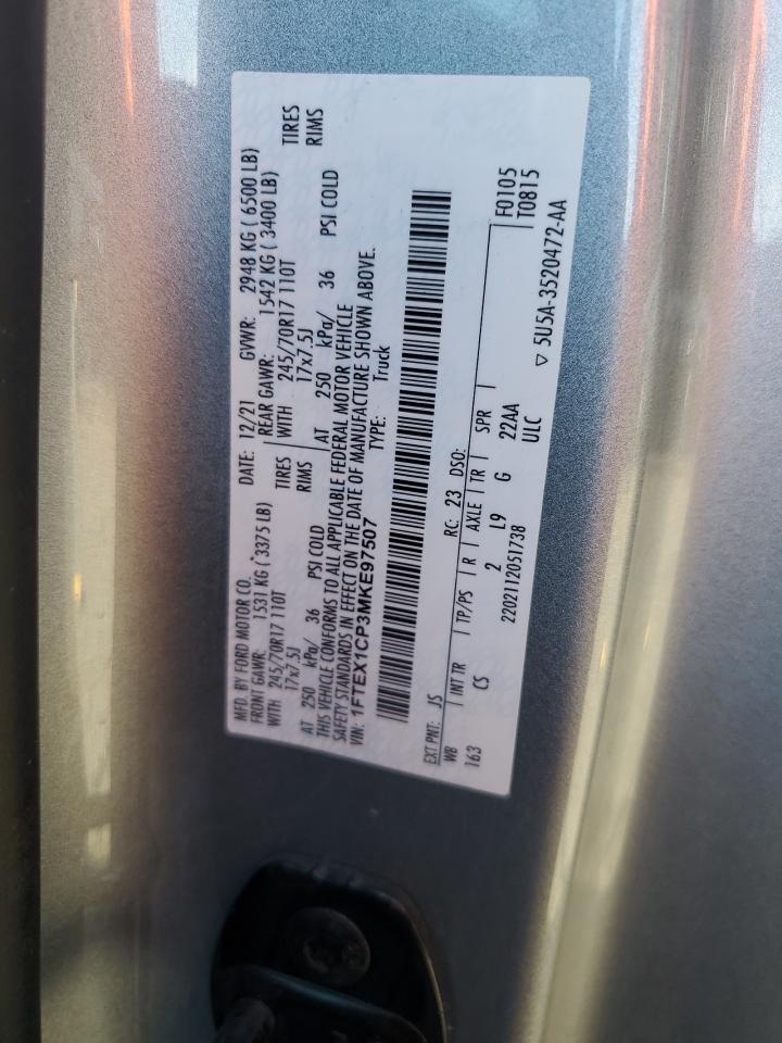 2021 Ford F-150 VIN 1FTEX1CP3MKE97507 Copart auction photo, front end / minor dent/scratches damage thumbnail 12
