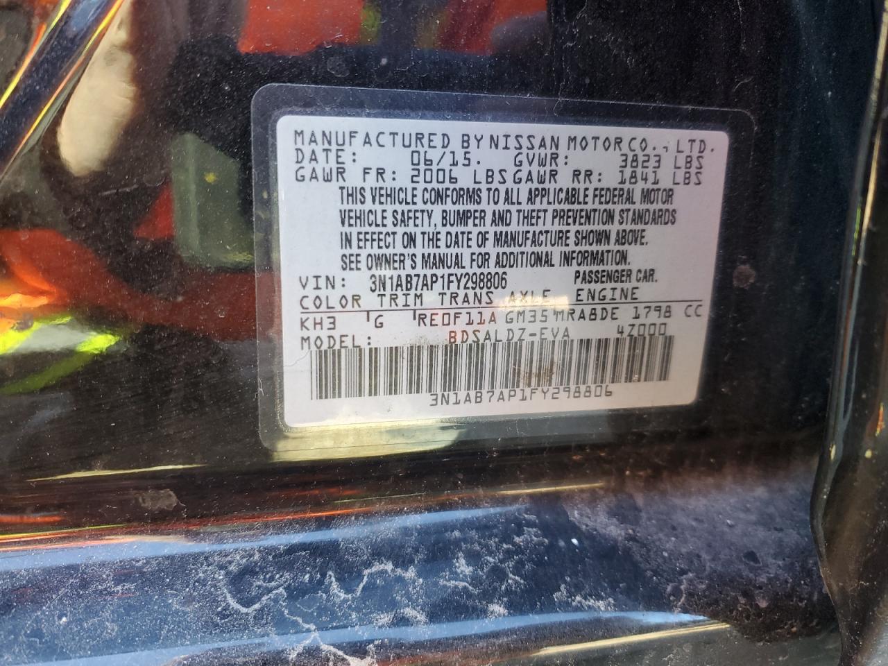 2015 Nissan Sentra VIN 3N1AB7AP1FY298806 Copart auction photo, front end / minor dent/scratches damage thumbnail 12