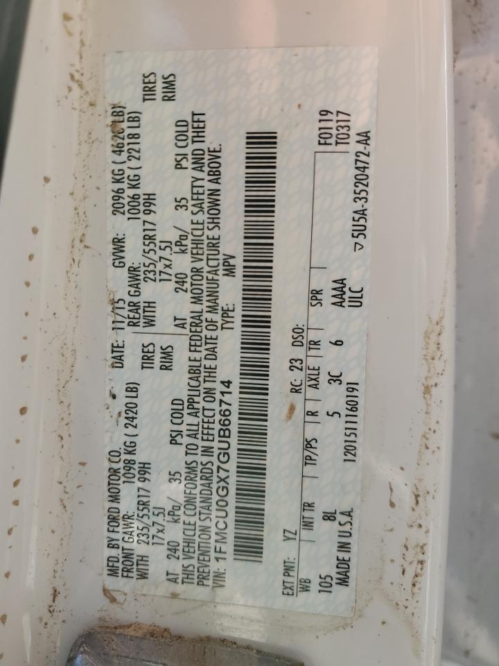 2016 Ford Escape VIN 1FMCU0GX7GUB66714 Copart auction photo, all over damage thumbnail 14