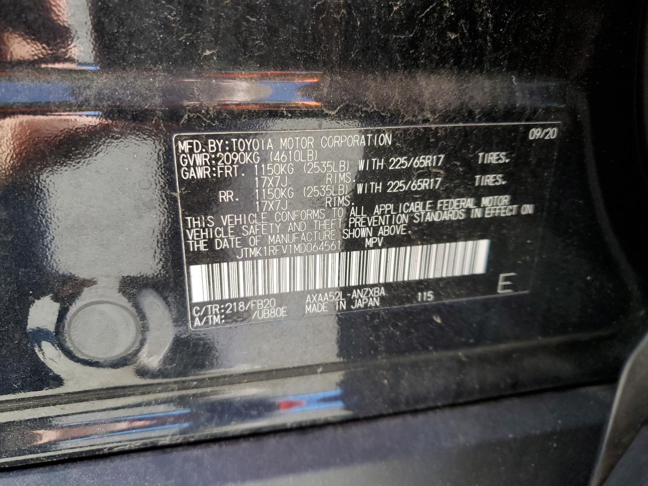 2021 Toyota RAV 4 VIN JTMK1RFV1MD064561 Copart auction photo, front end / mechanical damage thumbnail 16