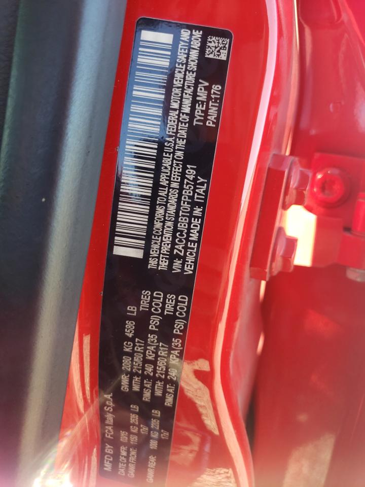 2015 Jeep Renegade VIN ZACCJBBT0FPB57491 Copart auction photo, front end damage thumbnail 12