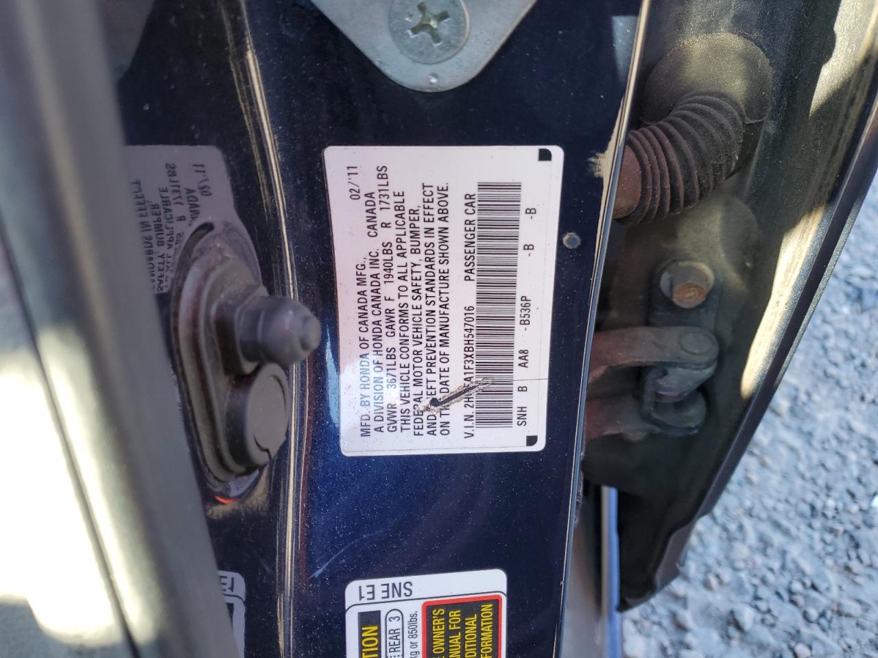2011 Honda Civic VIN 2HGFA1F3XBH547016 Copart auction photo, rear end damage thumbnail 12